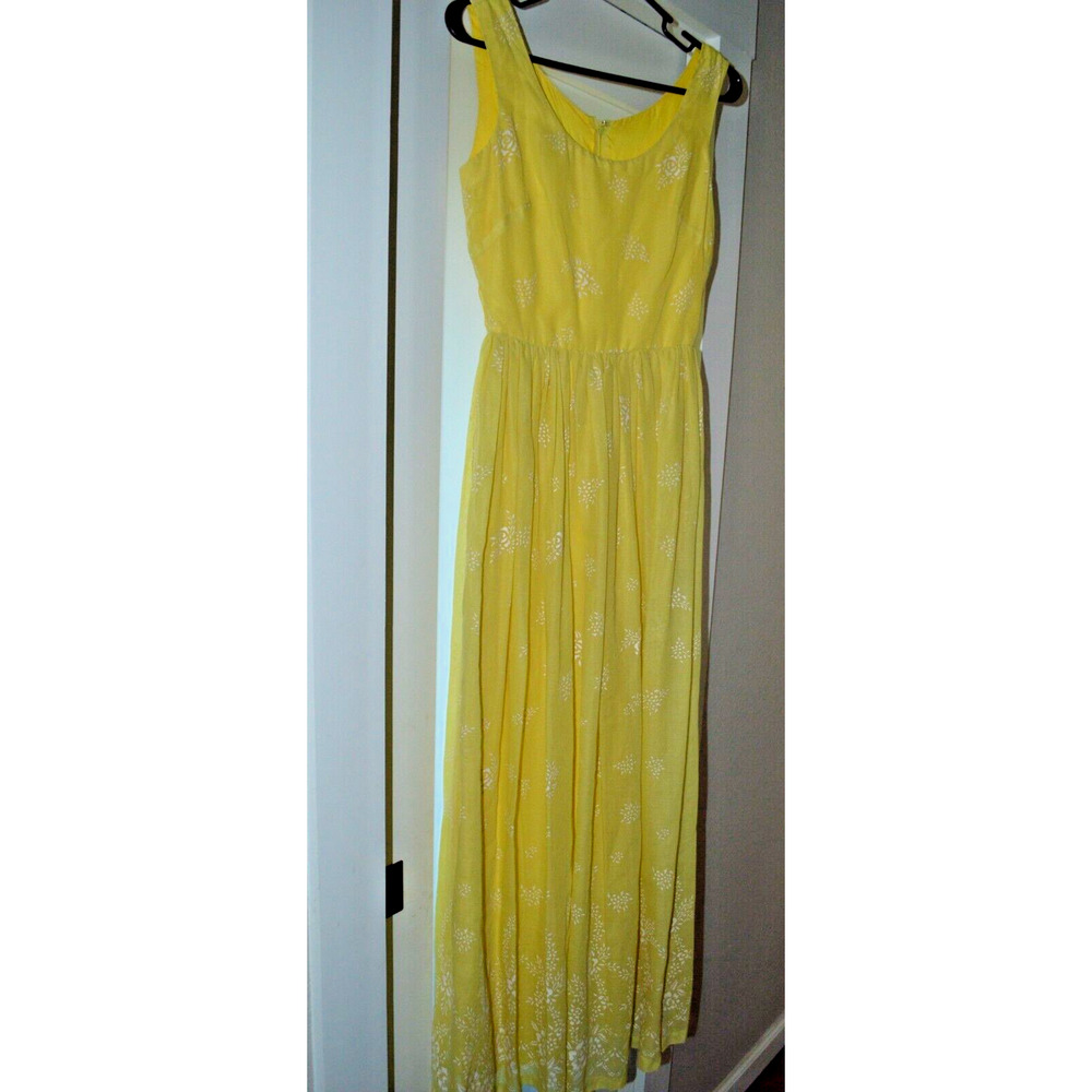 Vtg 60s Miss Elliette Maxi Dress Hostess Patio Party Yellow‎ & White Floral